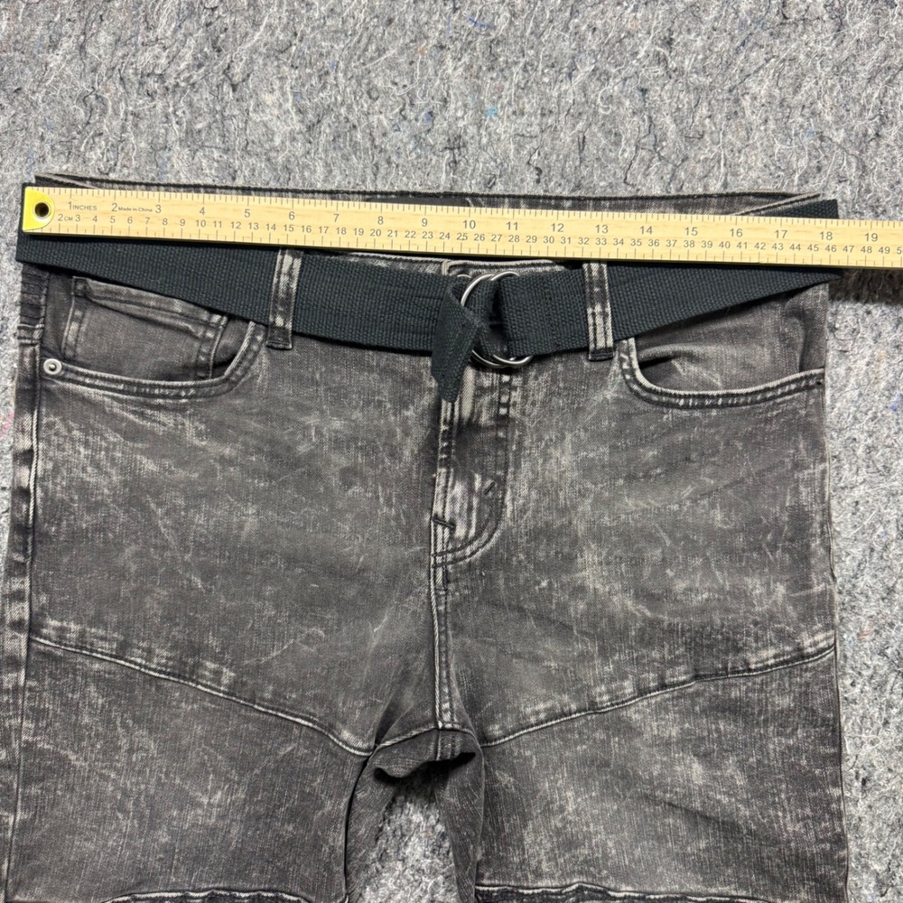 No Boundaries Mens Moto Jeans 36x30 Gray Acid Wash Biker Slim Fit Stretch Belted - Picture 6 of 11